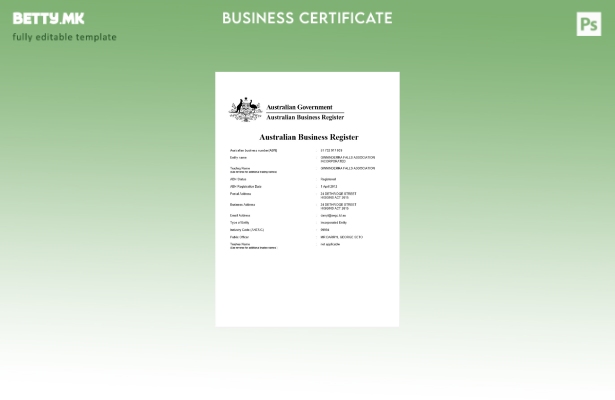 Модерен стил Австралија сертификат за регистрација на компанија, верзија шаблон